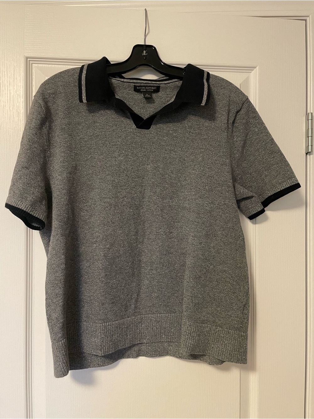 Banana Republic Men's Gray Short-Sleeve Polo Sweater- 100% Cotton